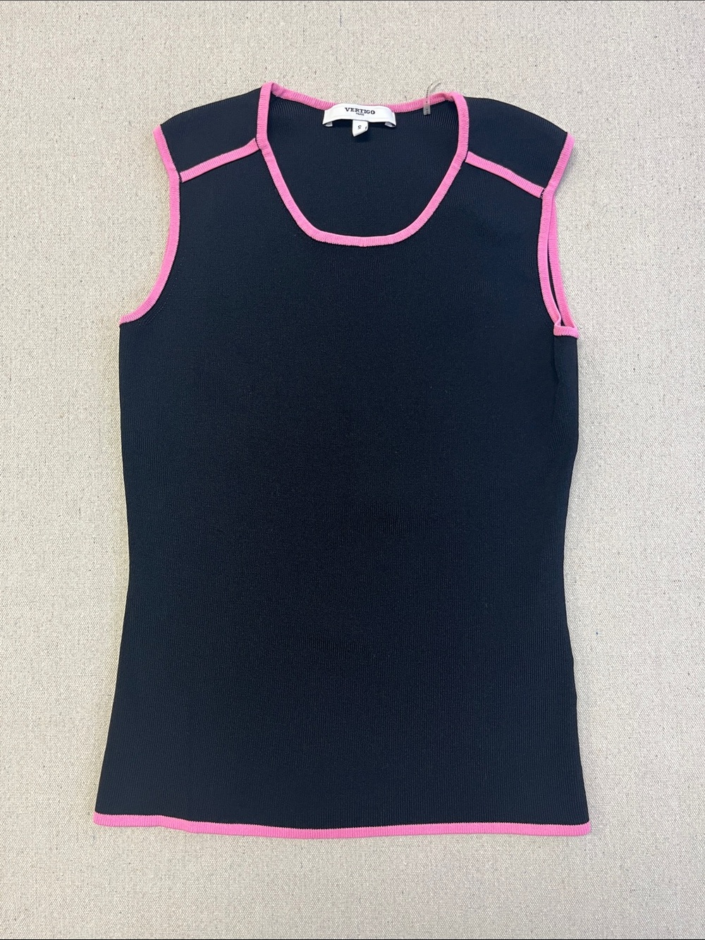 Vertigo Paris Black Pink Contrast Trim Knit Sleeveless Top Small Y2K